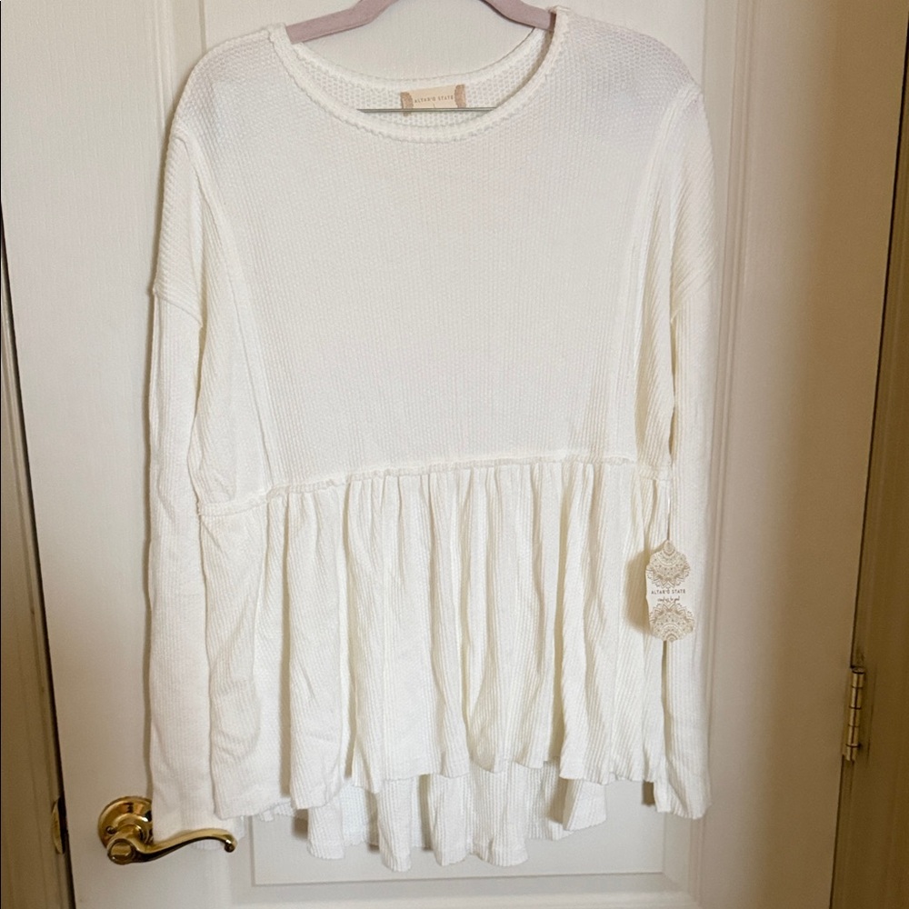 Altar'd State Cream Long Sleeve Blouse